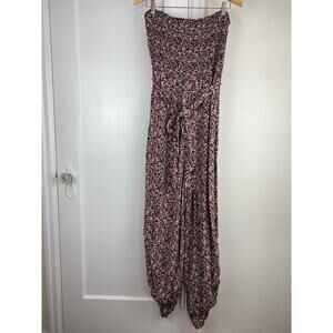 NWT‎ MSK Women's XL Black Pink Smocked Strapless Ditsy Floral Jumpsuit $79 *